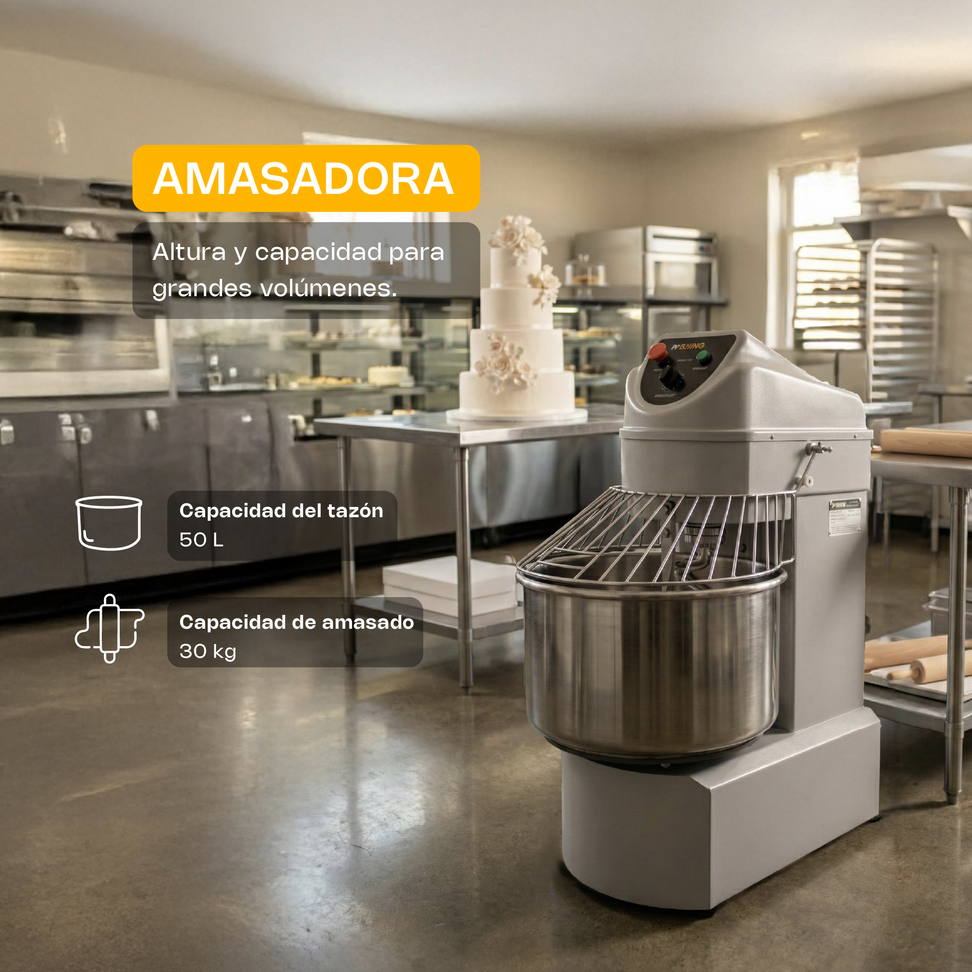 AMASADORA COMERCIAL MARCA RHINO 50 LT, 30 KG  MOD. AMASA 50