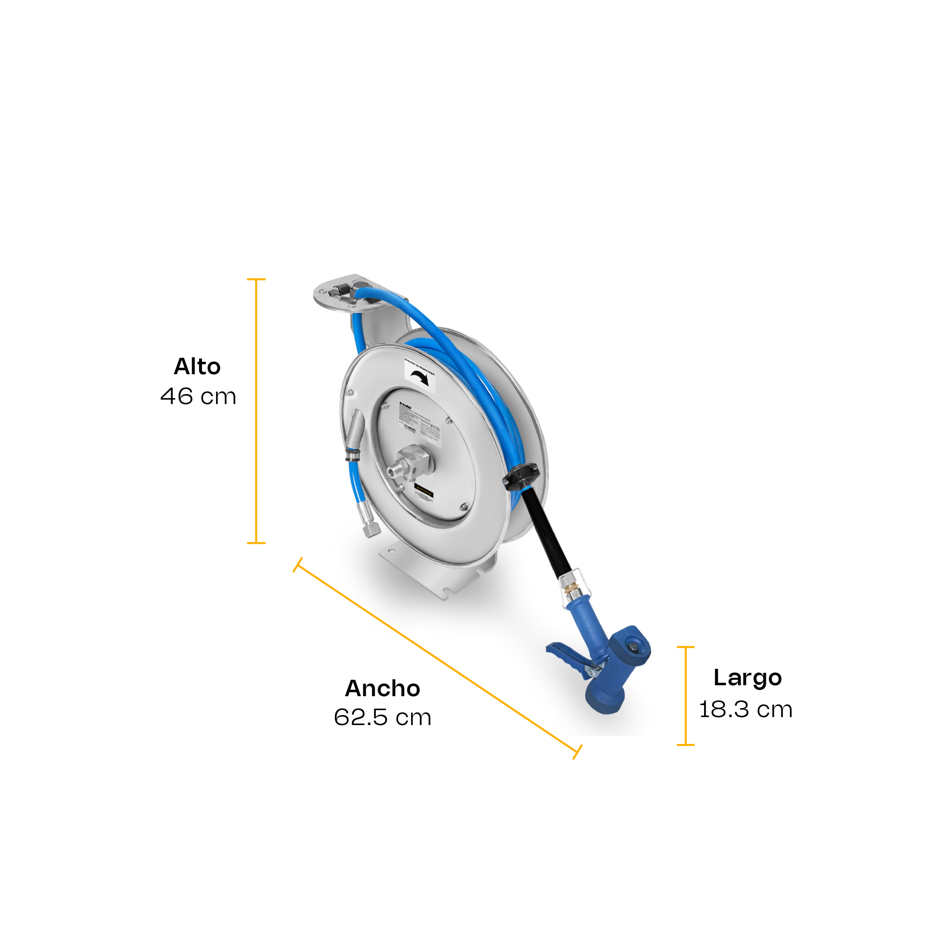 MANGUERA CON PISTOLA Y CARRETE RETRACTIL DE ACERO INOXIDABLE RHINO - Imagen 9