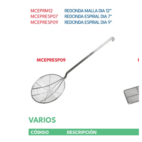 ESPUMADERA REDONDA ESPIRAL DIAMETRO 9" ACERO NIQUELADO