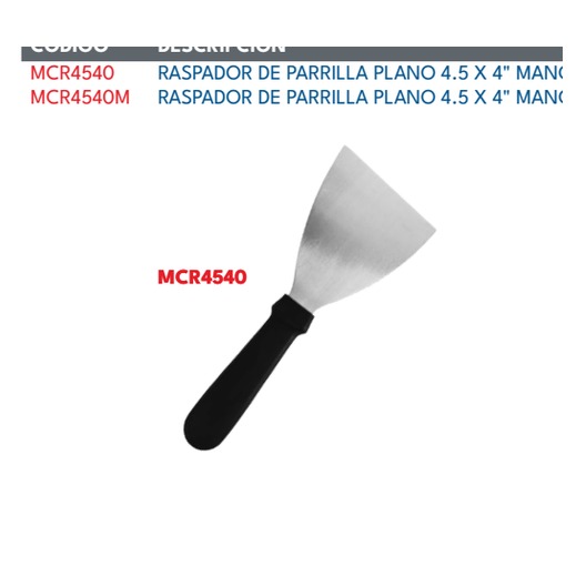 RASPADOR PARRILLA PLANO 4.5X4" MANGO PLASTICO