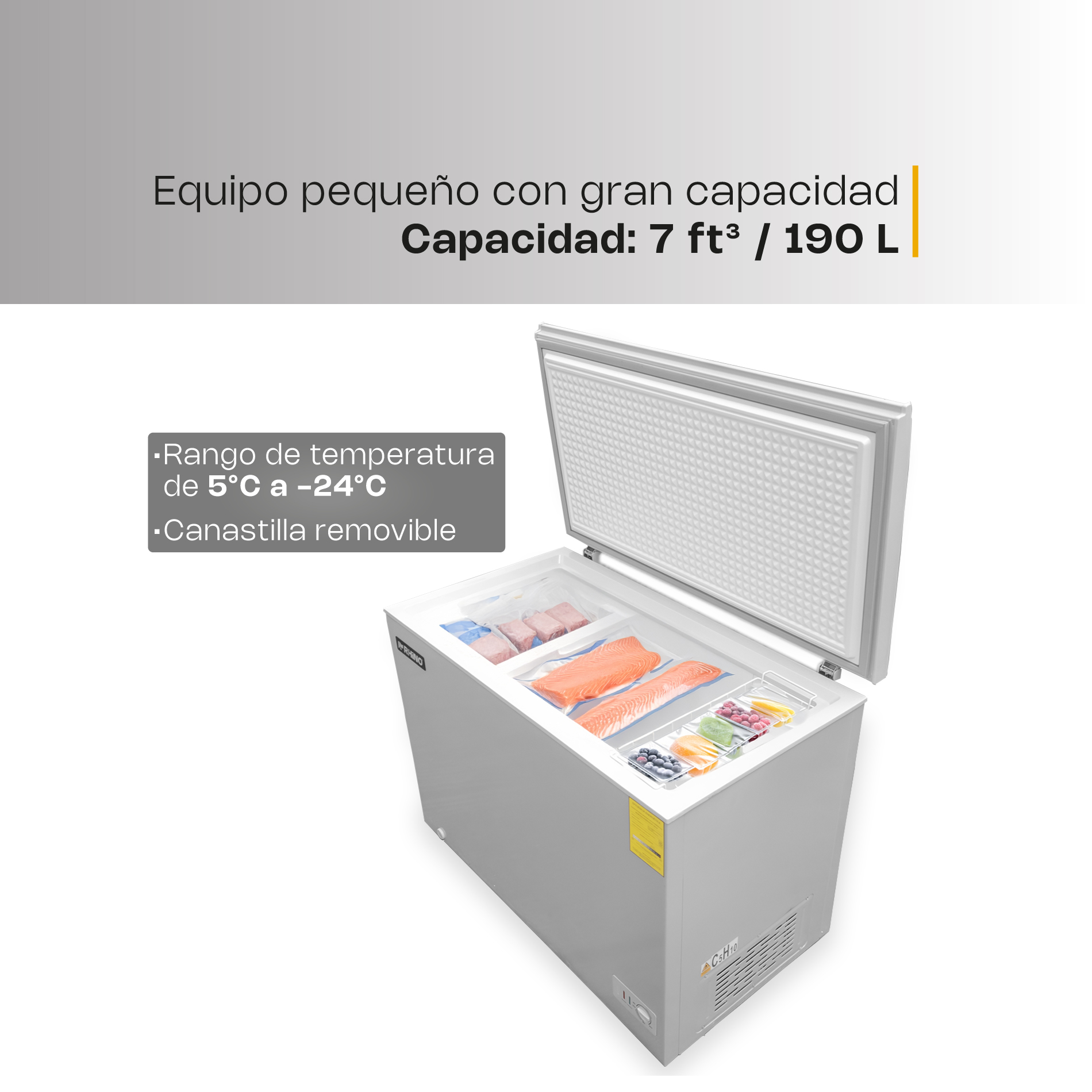 CONGELADOR HORIZONTAL TAPA DE COFRE MARCA RHINO MOD. CONGECO-7