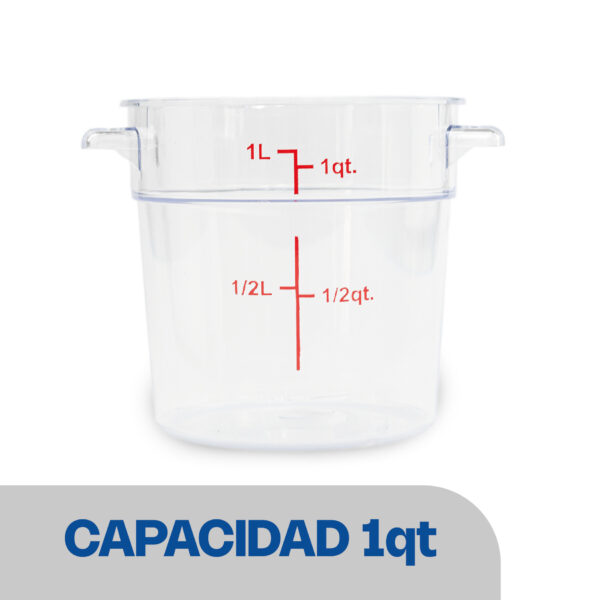 RECIPIENTE DE POLICARBONATO GRADADUADO REDONDO, CAPACIDAD DE 1 QT