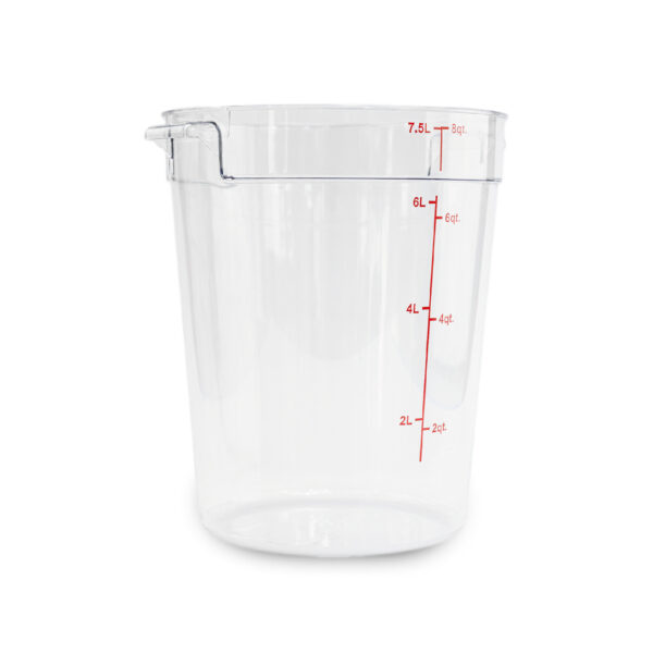 RECIPIENTE DE POLICARBONATO GRADADUADO REDONDO, CAPACIDAD DE 8 QT