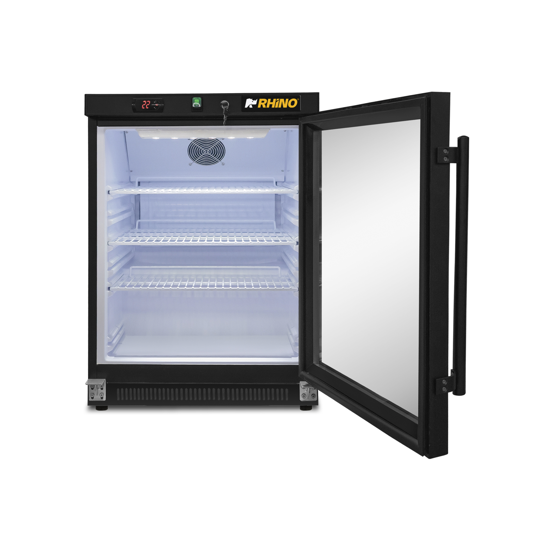 REFRIGERADOR VERTICAL PUERTA DE CRISTAL 4 PIES RHINO MOD. REVEAB-4C