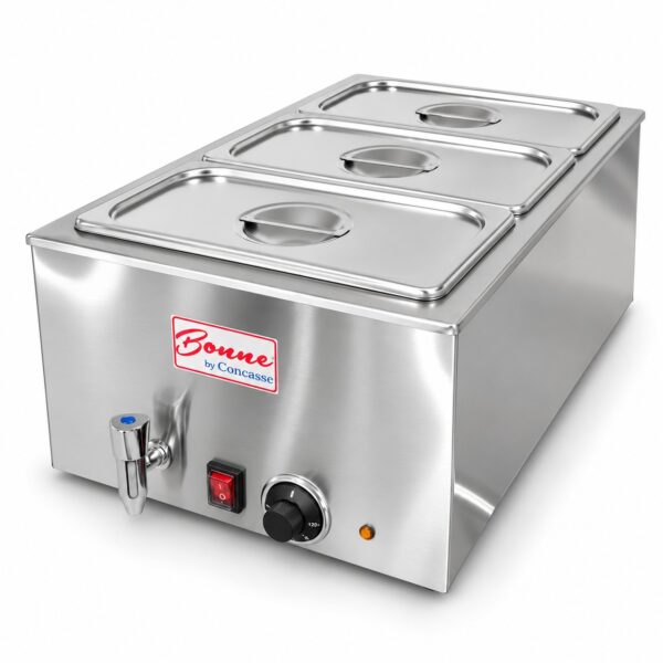 Chafer eléctrico Concasse MCHEL1100L3 de 1200 W con tres insertos de un tercio